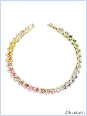 Gold Plated Brass Tennis Bracelet with Glass Stones - Hypoallergenic Fold-Over